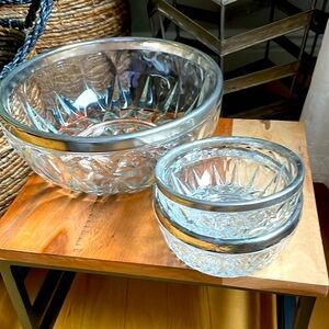🇮🇹Set of 3 Vintage Style Glass Serving Bowls, Silverplate Rims~made in Italy 🇮🇹